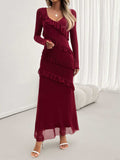 Devine Ruffled Surplice Long Sleeve Maxi Dress - Trendsi - Flyclothing LLC