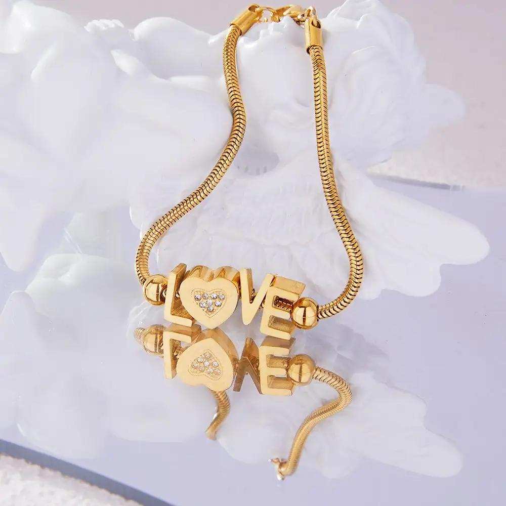 Titanium Steel Rhinestone Letter Bracelet - Trendsi - Flyclothing LLC