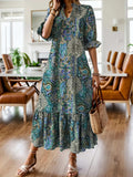 Full Size Bohemian Paisley Print Ruffle Hem Midi Dress Plus Size - Trendsi - Flyclothing LLC