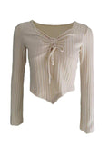 Drawstring Ruched Long Sleeve Ribbed Top - Trendsi - Flyclothing LLC