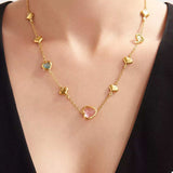 18K Gold-Plated Heart Necklace with Glass Stone - Trendsi - Flyclothing LLC