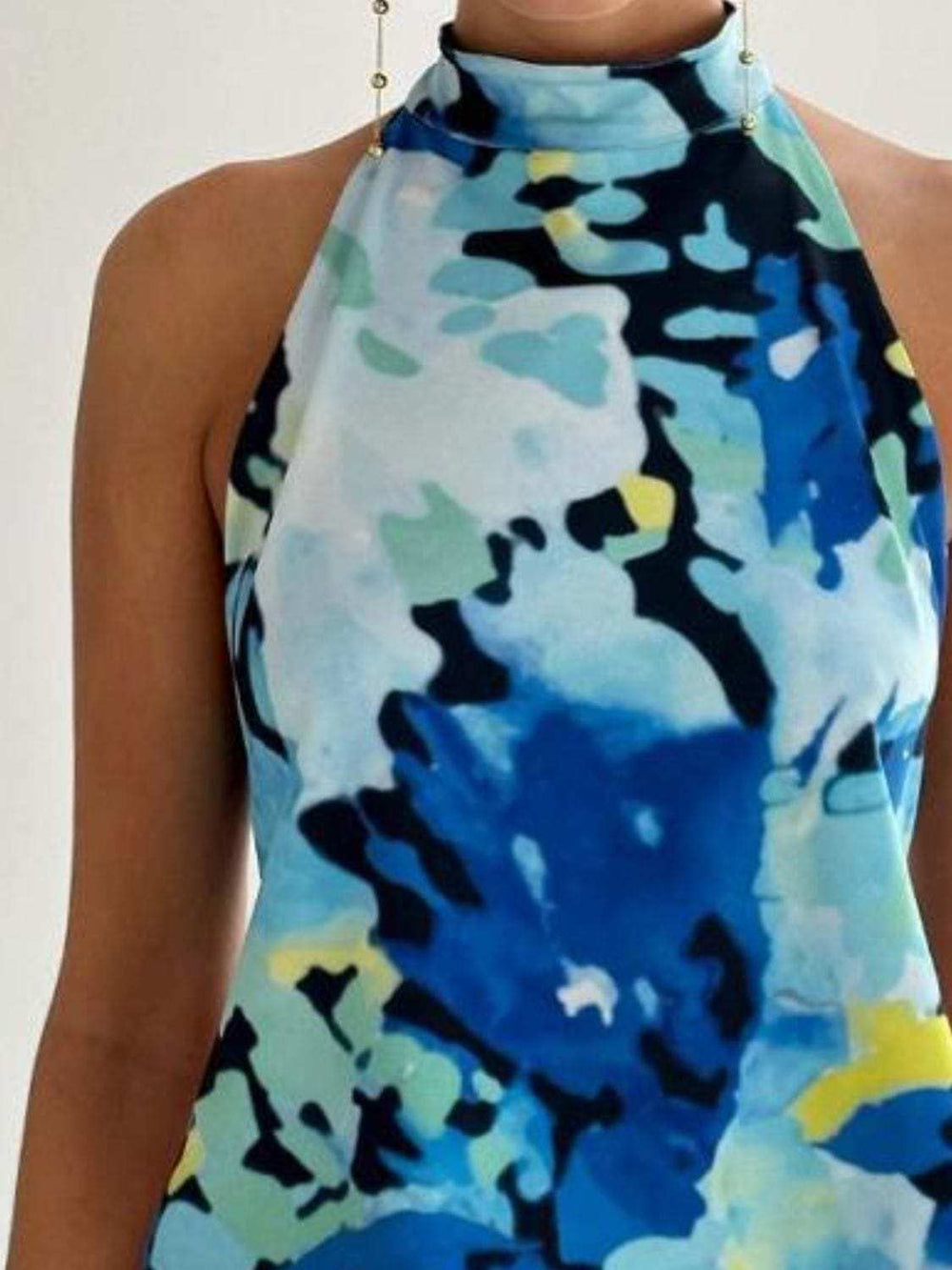 Backless Printed Halter Neck Tank - Trendsi - Flyclothing LLC