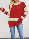 Color Block Side Slit Sweater - Trendsi - Flyclothing LLC