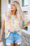 Printed Round Neck Cap Sleeve Blouse - Trendsi - Flyclothing LLC