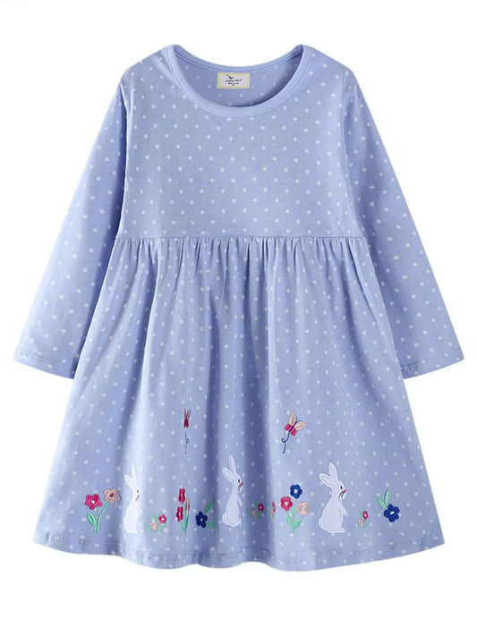 Children's Cute Bunny Embroidered Polka Dot Dress - Trendsi - Flyclothing LLC