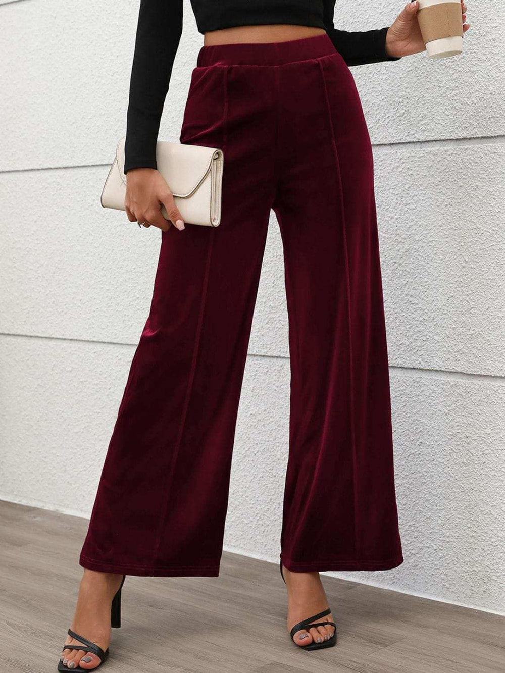 Elastic Waist Wide Leg Pants - Trendsi - Flyclothing LLC