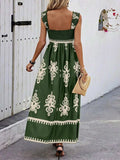 Smocked Printed Wide Strap Maxi Dress - Trendsi - Flyclothing LLC
