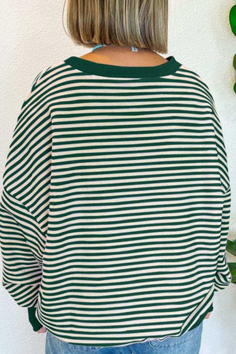 LUCKY Striped Round Neck Long Sleeve Sweatshirt - Trendsi - Flyclothing LLC