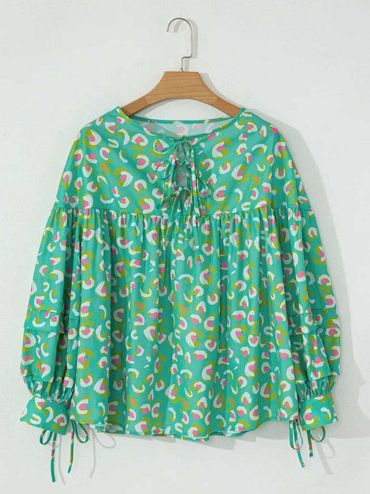 Tied Printed Long Sleeve Blouse - Trendsi - Flyclothing LLC