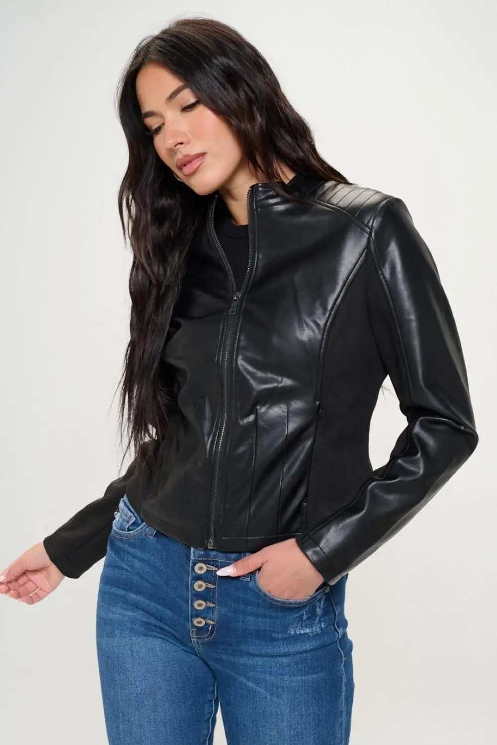 Coalition LA Zip Up Vegan Moto Jacket - Trendsi - Flyclothing LLC