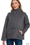 Zenana Fleece Washed High Neck Kangaroo Pocket Sweatshirt - Trendsi - Flyclothing LLC