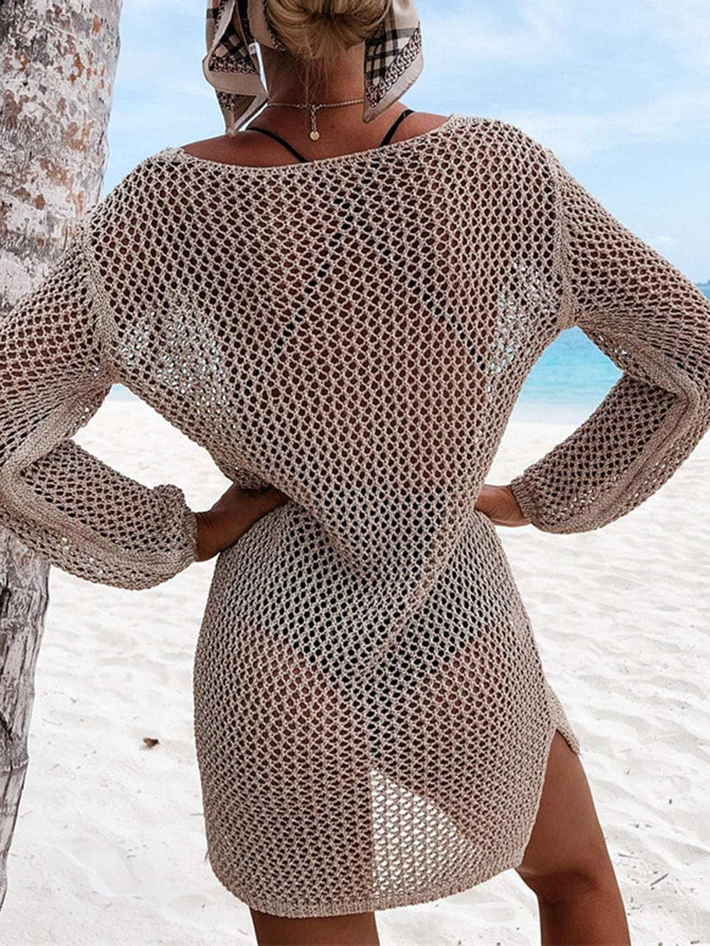 Openwork Tie Neck Cover-Up - Trendsi - Flyclothing LLC