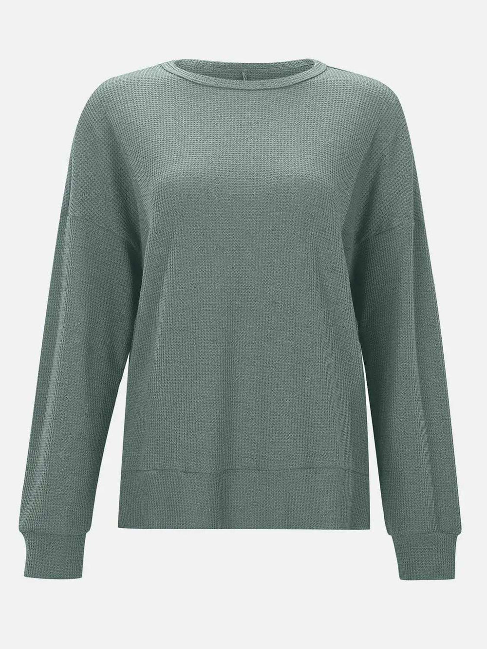 Side Slit Round Neck Long Sleeve T-Shirt - Trendsi - Flyclothing LLC