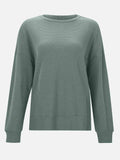 Side Slit Round Neck Long Sleeve T-Shirt - Trendsi - Flyclothing LLC