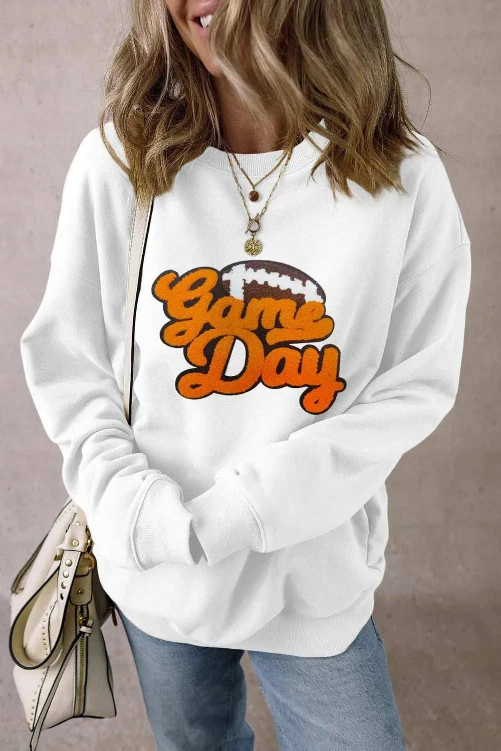 GAME DAY Football Round Neck Long Sleeve Sweatshirt - Trendsi - Flyclothing LLC