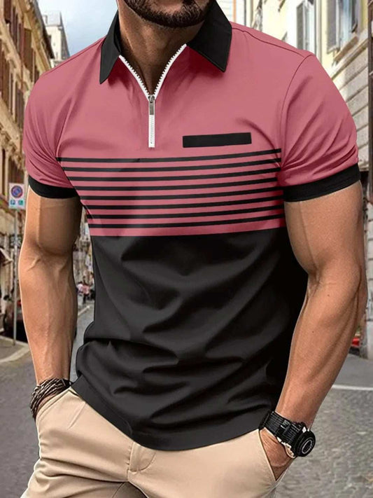 Men's Full Size Collared Neck Contrast Polo Plus Size - Trendsi - Flyclothing LLC