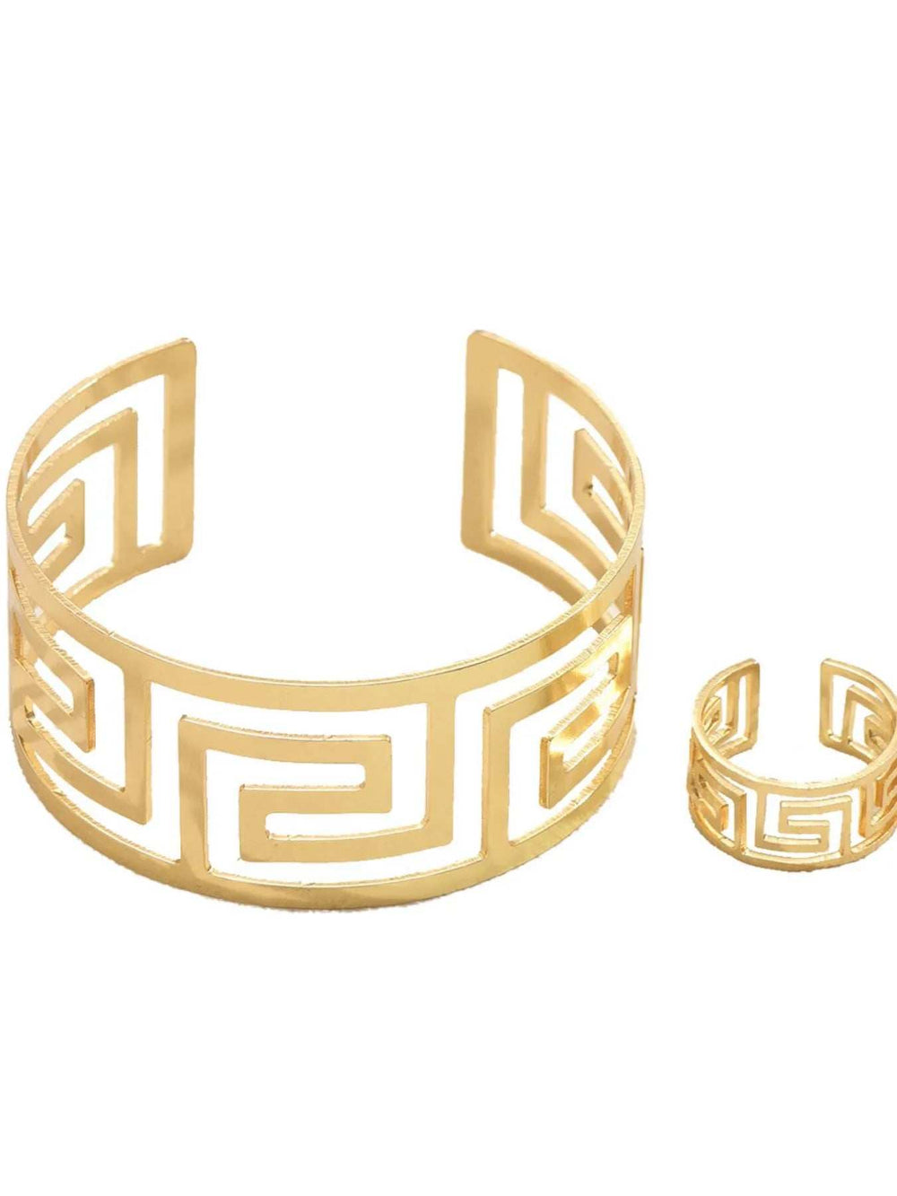 18K Gold-Plated Stainless Steel Geometric Bracelet and Ring Jewelry Set - Trendsi - Flyclothing LLC