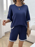 Contrast Trim Round Neck Top and Shorts Set - Trendsi - Flyclothing LLC