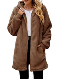 Fuzzy Pocketed Zip Up Long Sleeve Hooded Jacket - Trendsi - Flyclothing LLC