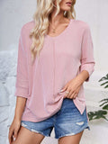 Textured Round Neck Three-Quarter Sleeve Blouse - Trendsi - Flyclothing LLC