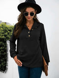 Half Button Long Sleeve T-Shirt - Trendsi - Flyclothing LLC