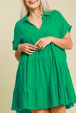Umgee Full Size Raw Hem Folded Sleeve Tiered Dress Plus Size - Trendsi - Flyclothing LLC