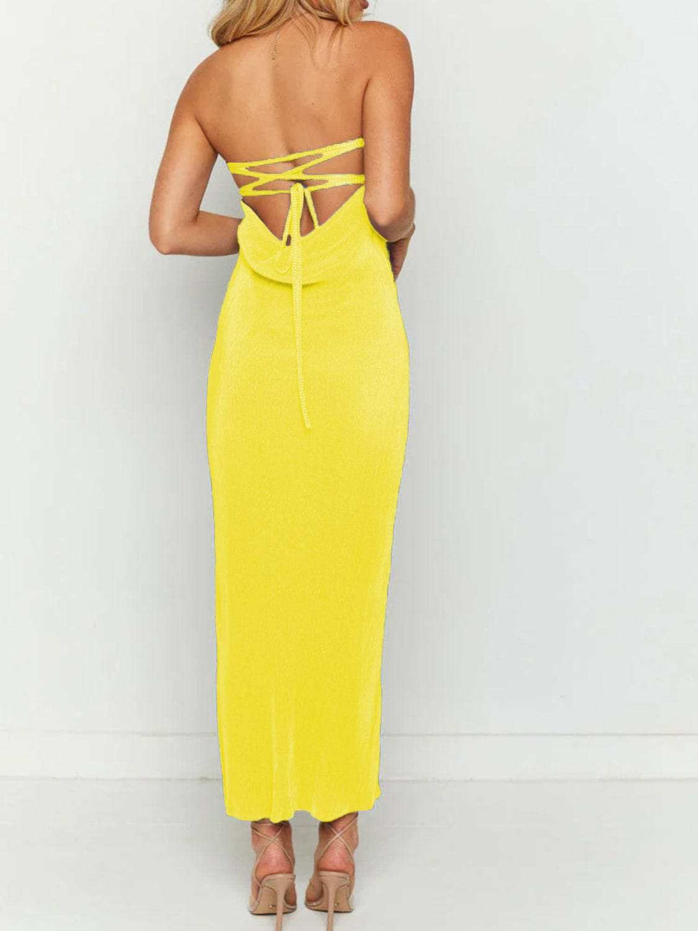 Lace-Up Back Tube Maxi Dress - Trendsi - Flyclothing LLC