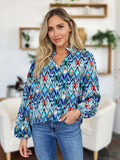 Double Take Full Size Printed Balloon Sleeve Blouse - Trendsi - Flyclothing LLC