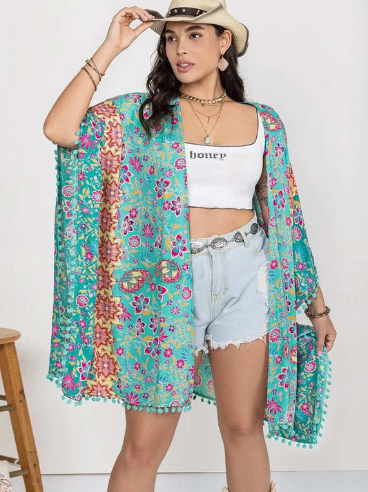 Plus Size Printed Open Front Cover-Up - Trendsi - Flyclothing LLC
