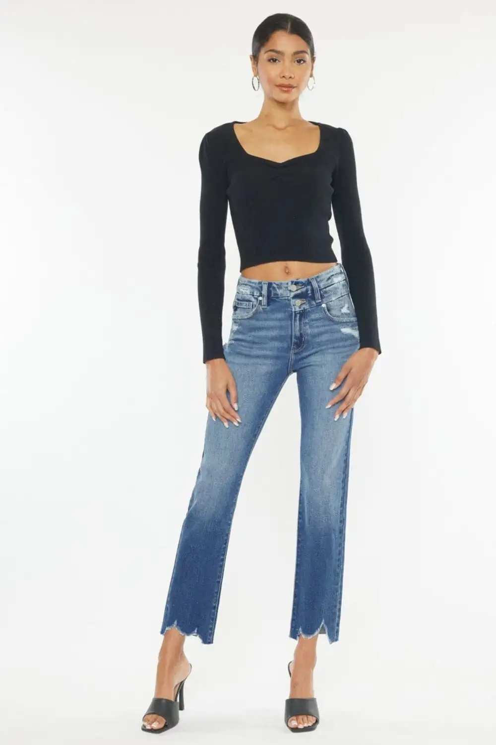 Kancan High Rise Wide Waistband Slim Straight Jeans - Trendsi - Flyclothing LLC