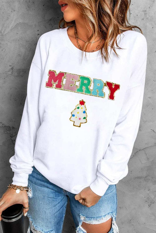 MERRY Round Neck Long Sleeve Sweatshirt - Trendsi - Flyclothing LLC