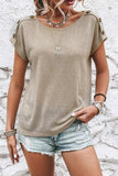 Decorative Button Round Neck Short Sleeve Blouse - Trendsi - Flyclothing LLC