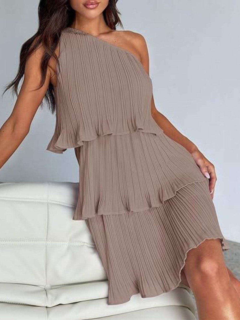 Layered Single Shoulder Mini Dress - Trendsi - Flyclothing LLC
