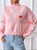 Heart Turtleneck Long Sleeve Sweater - Trendsi - Flyclothing LLC