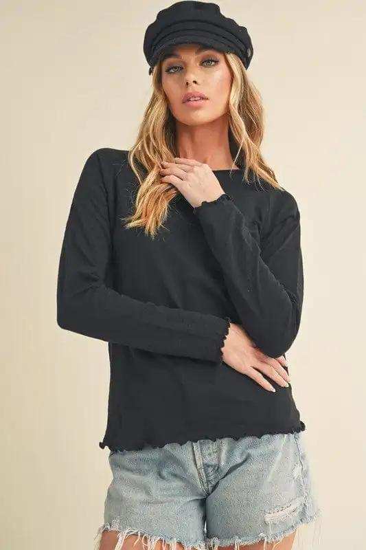 Aemi + Co Lettuce Hemline Round Neck Raglan Sleeve T-Shirt - Trendsi - Flyclothing LLC