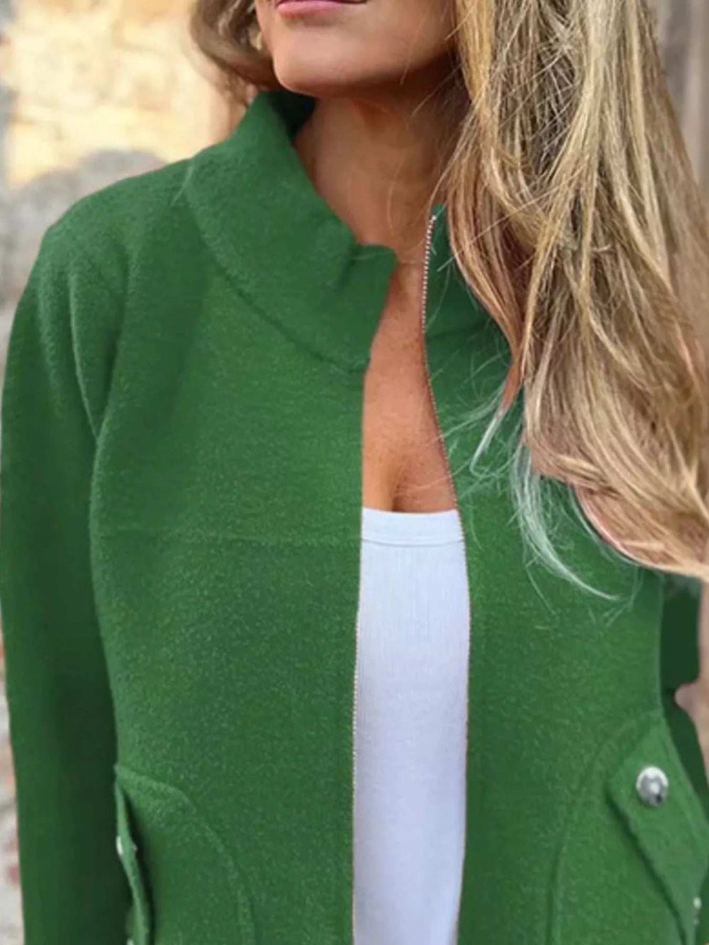 Full Size Textured Knit Zip Up Outerwear Plus Size - Trendsi - Flyclothing LLC