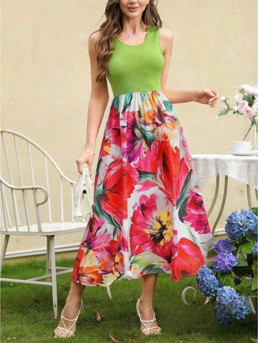Printed Round Neck Sleeveless Dress - Trendsi - Flyclothing LLC