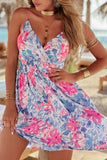 Floral Spaghetti Strap Surplice Neck Shirred Waist Mini Dress - Trendsi - Flyclothing LLC