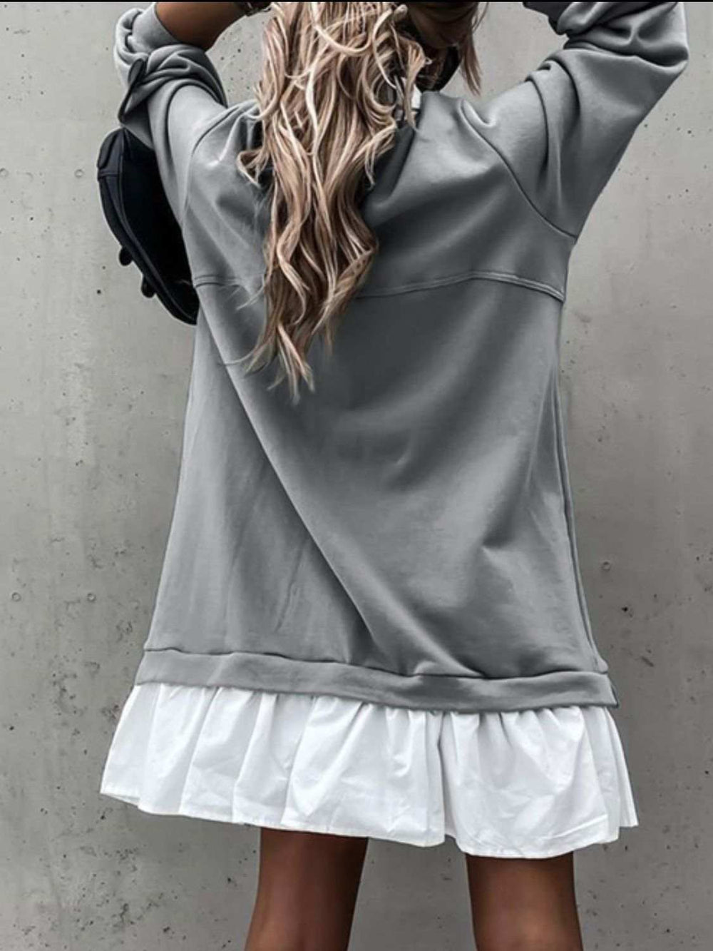 Devine Ruffle Hem Long Sleeve Mini Dress - Trendsi - Flyclothing LLC