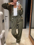 Full Size Button Up Long Sleeve Top and Pants Set - Trendsi - Flyclothing LLC