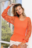BiBi Round Neck Crochet Lace Sleeve Knit Top - Trendsi - Flyclothing LLC