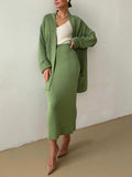 Pocketed Long Sleeve Cardigan and Skirt Sweater Set - Trendsi - Flyclothing LLC