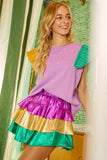 BiBi Mardi Gras Color Block Metallic Tiered Skirt - Trendsi - Flyclothing LLC