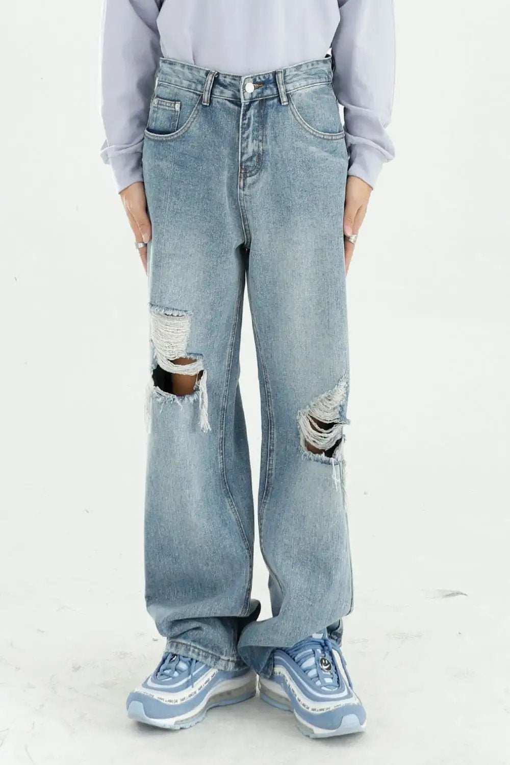 Distressed Wide Leg Jeans with Pockets - Trendsi - Flyclothing LLC