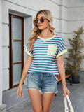 Striped Round Neck Short Sleeve T-Shirt - Trendsi - Flyclothing LLC