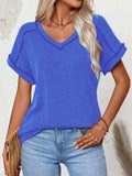 Exposed Seam V-Neck Short Sleeve Top - Trendsi - Flyclothing LLC