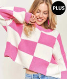 ADORA Plus Size Comfy Checkered Colorblock Sweater Top - Trendsi - Flyclothing LLC