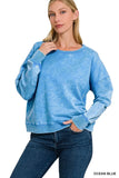 Zenana French Terry Acid Wash Boat Neck Sweatshirt - Trendsi - Flyclothing LLC