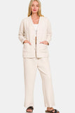 Zenana Quilted Button Up Long Sleeve Top and Pants Lounge Set - Trendsi - Flyclothing LLC