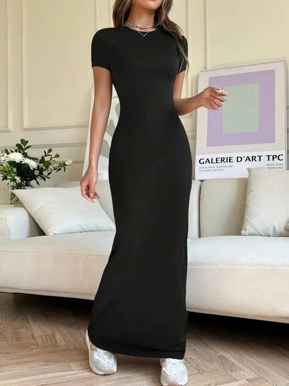 Short Sleeve Maxi Tee Dress - Trendsi - Flyclothing LLC